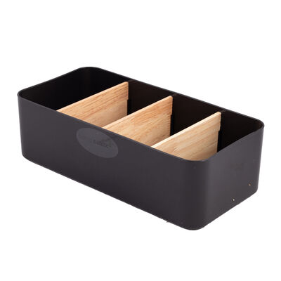 Home Nature Organizador Multiusos De Plástico Con 4 Divisiones De Madera 
27.2*13.2*8.4 Cm