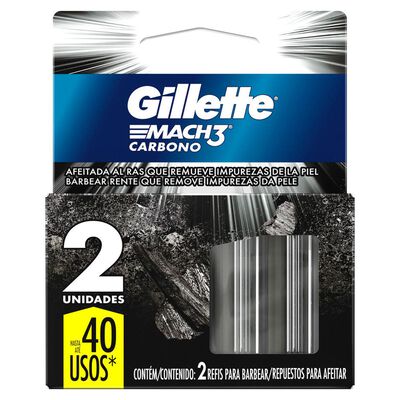 Gillette Mach3 Carbono Repuesto para Rastrillo de Afeitar con Carbón Activado 2 unidades