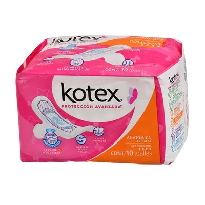 Toalla Kotex Anat&oacute;mica con Alas 10 piezas