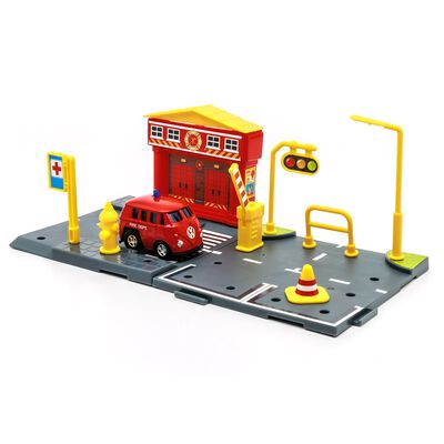Set Armable WELLY Estaci&oacute;n de Bomberos con Veh&iacute;culo a Escala 1963 Volkswagen T1 Bus