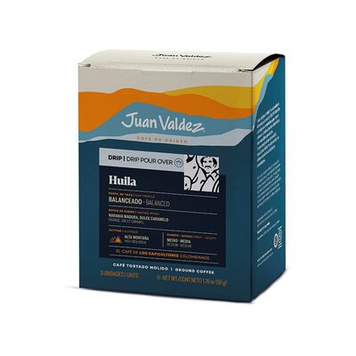 Café Juan Valdez Molido Drip Huila 5 Sobres