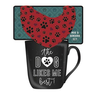 SET de Taza y Paliacate para Mascota THE DOG LIKES ME BEST