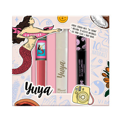 Set Yuya Mascara de pesta&ntilde;as 10 aceites + labial sirena + gel de cejas