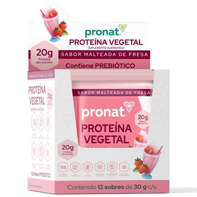 Pronat Proteína Vegetal Malteada de Fresa Caja 12 Sobres de 30g c/u