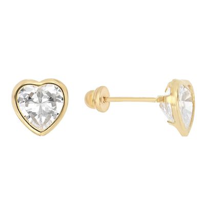 Broqueles HERS Bisel Corazón Cristal en Oro de 14k