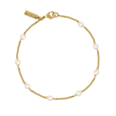 Pulsera con Cadena de Perlas de Cristal Color Blanco