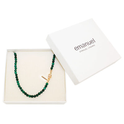 Collar con Piedra Natural Jade Verde Baño De Oro Multicolor Emanuel Ungaro