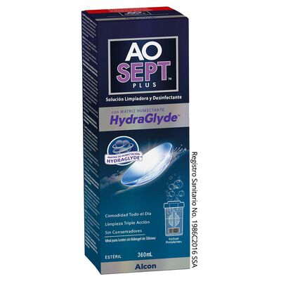 Solución Aosept Plus con Hydraglye para lentes de contacto