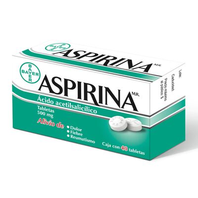 Aspirina (&Aacute;cido acetilsalic&iacute;lico) caja con 40 tabletas