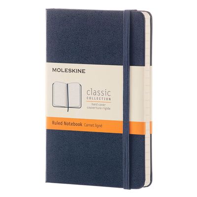 Libreta cl&aacute;sica bolsillo azul zafiro, hoja rayada pasta dura