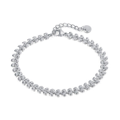 Brazalete con Hojas de Acero Inoxidable Color Plateado