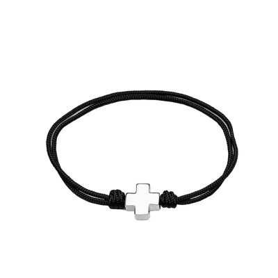 Pulsera Cruz de plata en cordi&ntilde;o negro