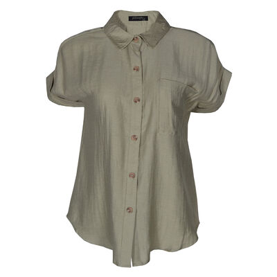Blusa Camisera con Bolsillo Philosophy Talla Grande Color Verde Claro para Mujer