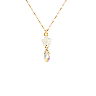 Collar Flor de Madre Perla con Cristal Briolette Aurora Boreal Carre