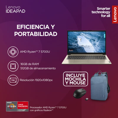 Laptop Lenovo IdeaPad 1 de 15.6 Pulgadas FHD AMD Ryzen 7 5700U / 16GB RAM / 512GB SSD Windows 11