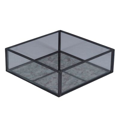 Home Nature joyero cloud cuadrado elaborado en cristal con bordes met&aacute;licos 15*15*5 cm