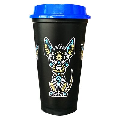 Vaso Cafetero con Tapa Xolo Negro BY MÉXICO