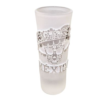 Vaso Tequilero Cristal Dise&ntilde;o Artesanal Grabado Calavera 2oz