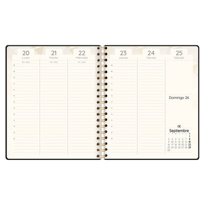 Agenda Semanal con Espiral Negra Premium Paper