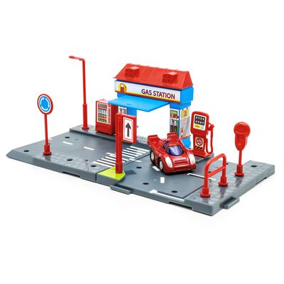 Set Armable WELLY Estación de Gasolina con Vehículo a Escala Porsche 917 km