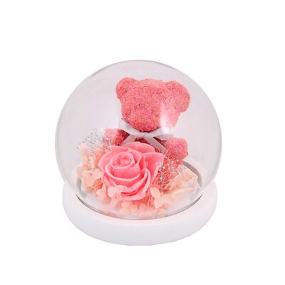 Home Nature esfera de cristal decorativa con rosa y oso 13*14 cm