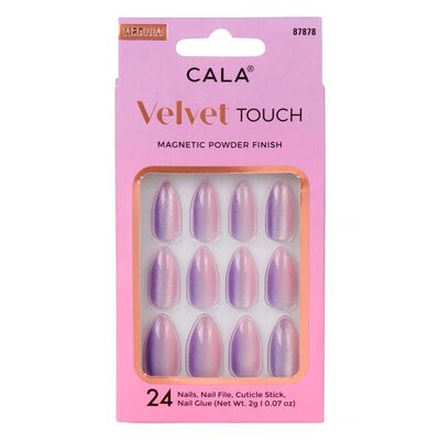 Kit Uñas Postizas Velvet Medium Stiletto Morado Cateye 24 piezas