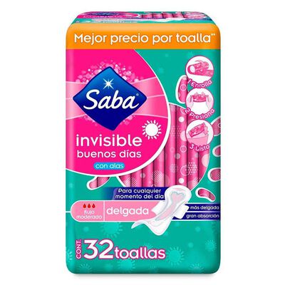 Toallas femeninas Saba invisible delgada c/32 pzas