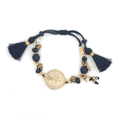 Pulsera San Benito Negra Con Medalla Mayfer Boho