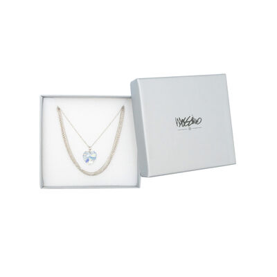 Collar Triple Cadena Diamantada y Corazón Acabado Rodio Mossimo