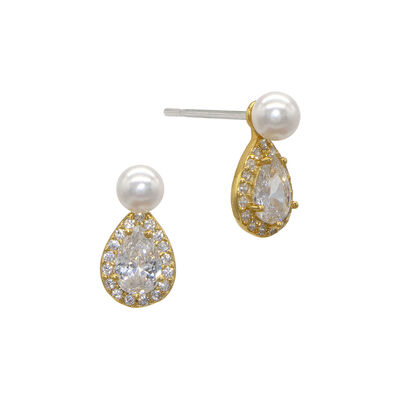 Aretes Perla de Cristal y Cubic Cz Queen Victoria