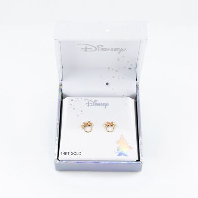 Aretes Silueta Minnie Moño Rosa Oro 14K Disney