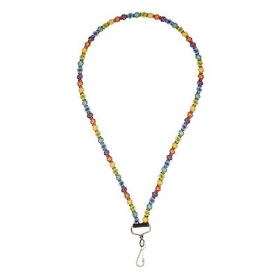 Porta Gafete Flores Chaquira Artesanal