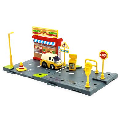 Set Armable WELLY de Estación de Comida Rápida con Vehículo a Escala Volkswagen ID Buzz