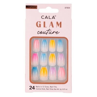 Kit Uñas Postizas Medium Coffin French con Punta de Color 24 piezas
