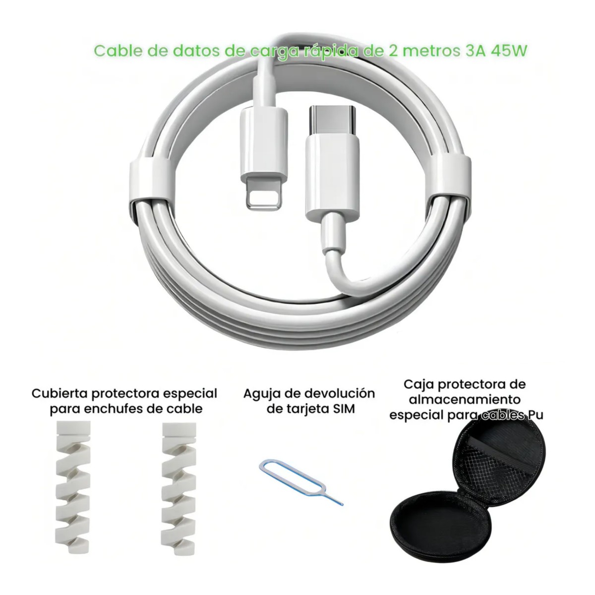 2m Cable Para iPad iPhone 11 12 13 14 De Carga R&aacute;pida Conjunto Blanco image number null