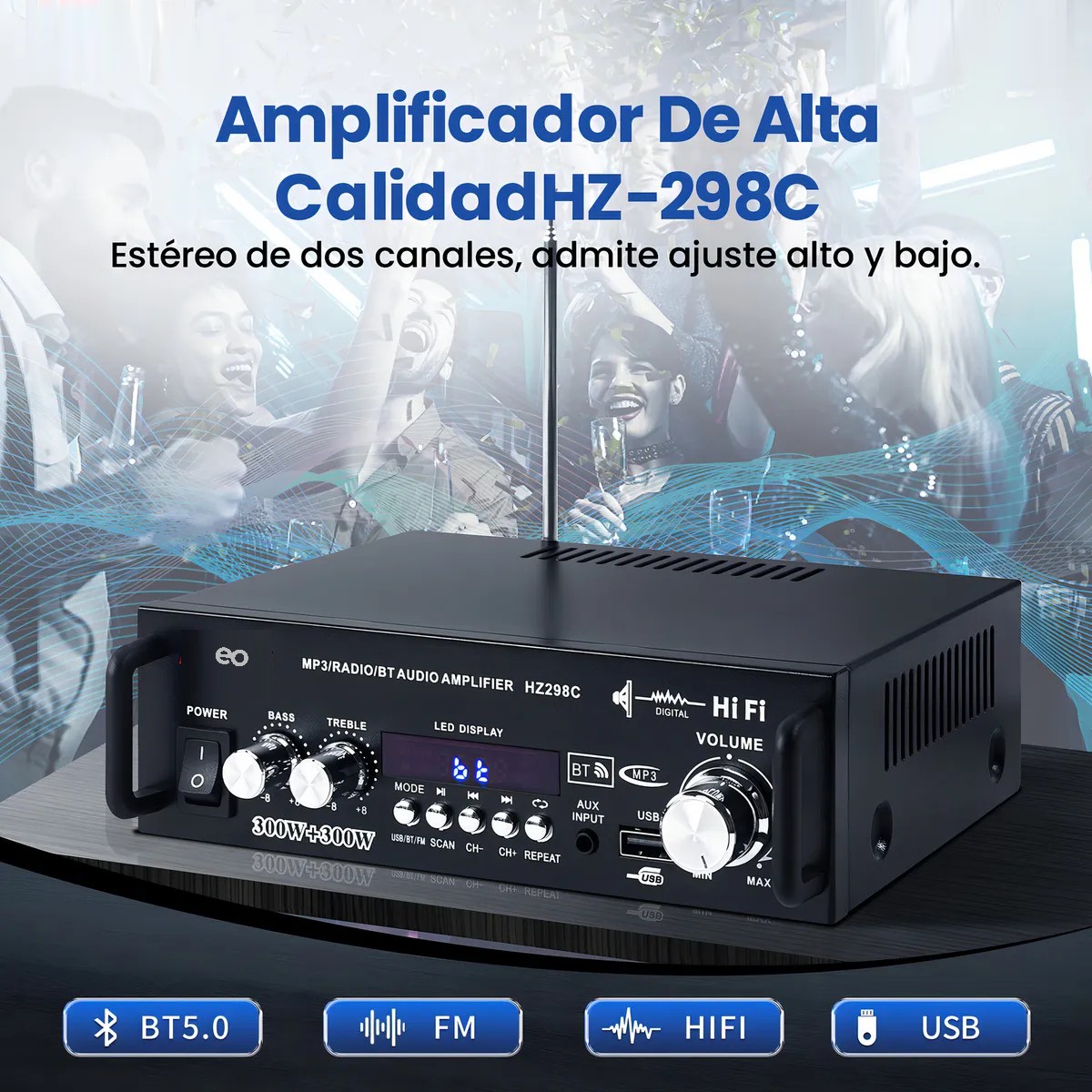 Amplificador Audio Est&eacute;reo Mini para Casa 2.0 Canales con Potencia M&aacute;xima 600W image number null