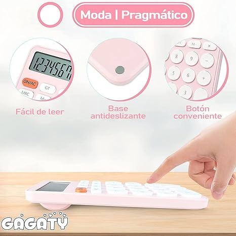 A GAGATY Calculadora Est&aacute;ndar de 12 D&iacute;gitos, Pantalla Grande de Escritorio y Botones, Calculadora con Pantalla LCD Grande para Oficina, Escuela, Hogar y Negocios, Suspensi&oacute;n Autom&aacute;tica (Rosa y Blanco). image number null