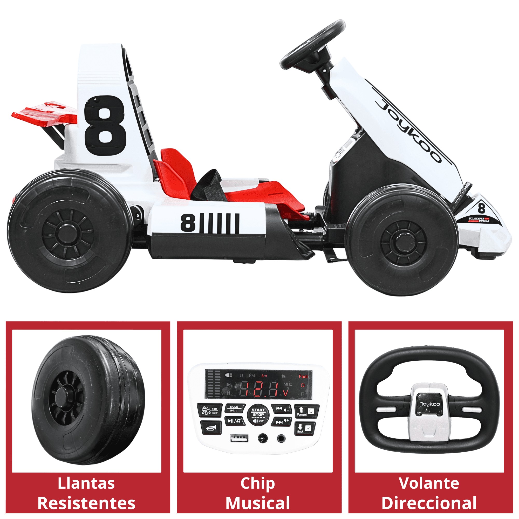 Montable El&eacute;ctrico Go Kart para Ni&ntilde;os Largo Ajustable Control Remoto Bater&iacute;a Recargable 12V Luces Sonido BluetoothBlanco image number null