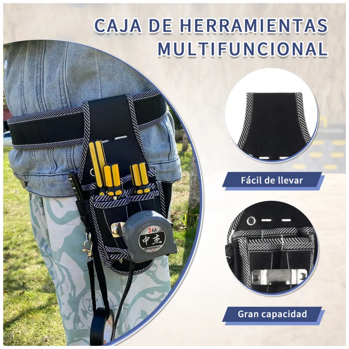Bolsa Herramientas Ri&ntilde;onera Profesional Con Cintur&oacute;n Negro image number null