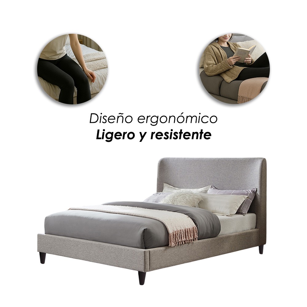 Ilios Innova | Cama King Size Gris con Cabecera Tapizada en Lino y Poli&eacute;ster | Estructura de Madera Resistente image number null