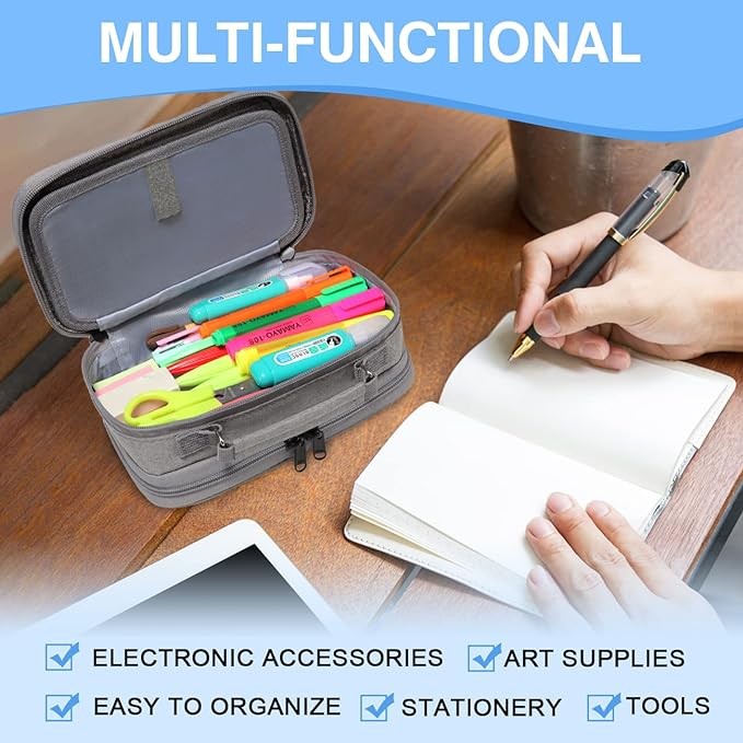 Estuche Grande,VASCHY Estuches L&aacute;pices Papeler&iacute;a con Compartimento para Colegio Oficina Trabajo. image number null