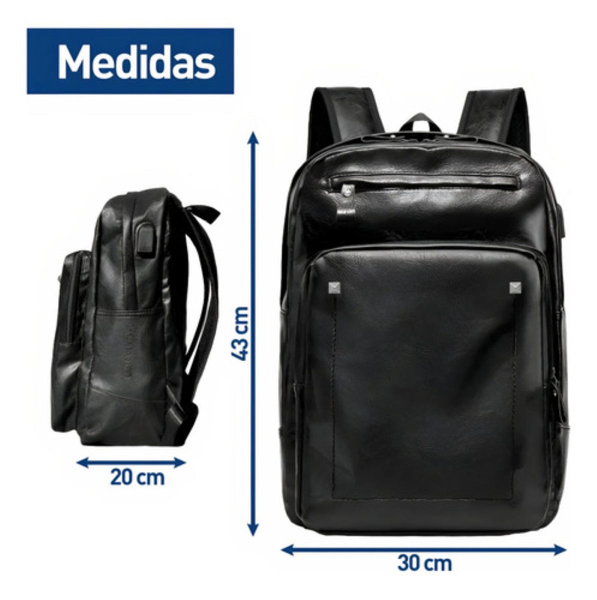 Mochila Antirrobo Para Laptop Cuero Impermeable Puerto Usb Negro image number null