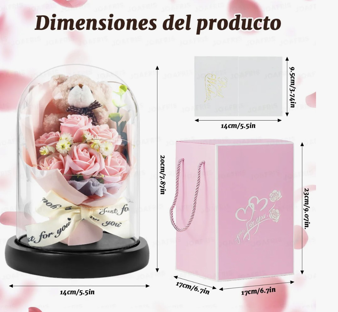 Oso Flor Rosa Eterna Joyero Regalo San Valentin Mama Collar ROSA image number null