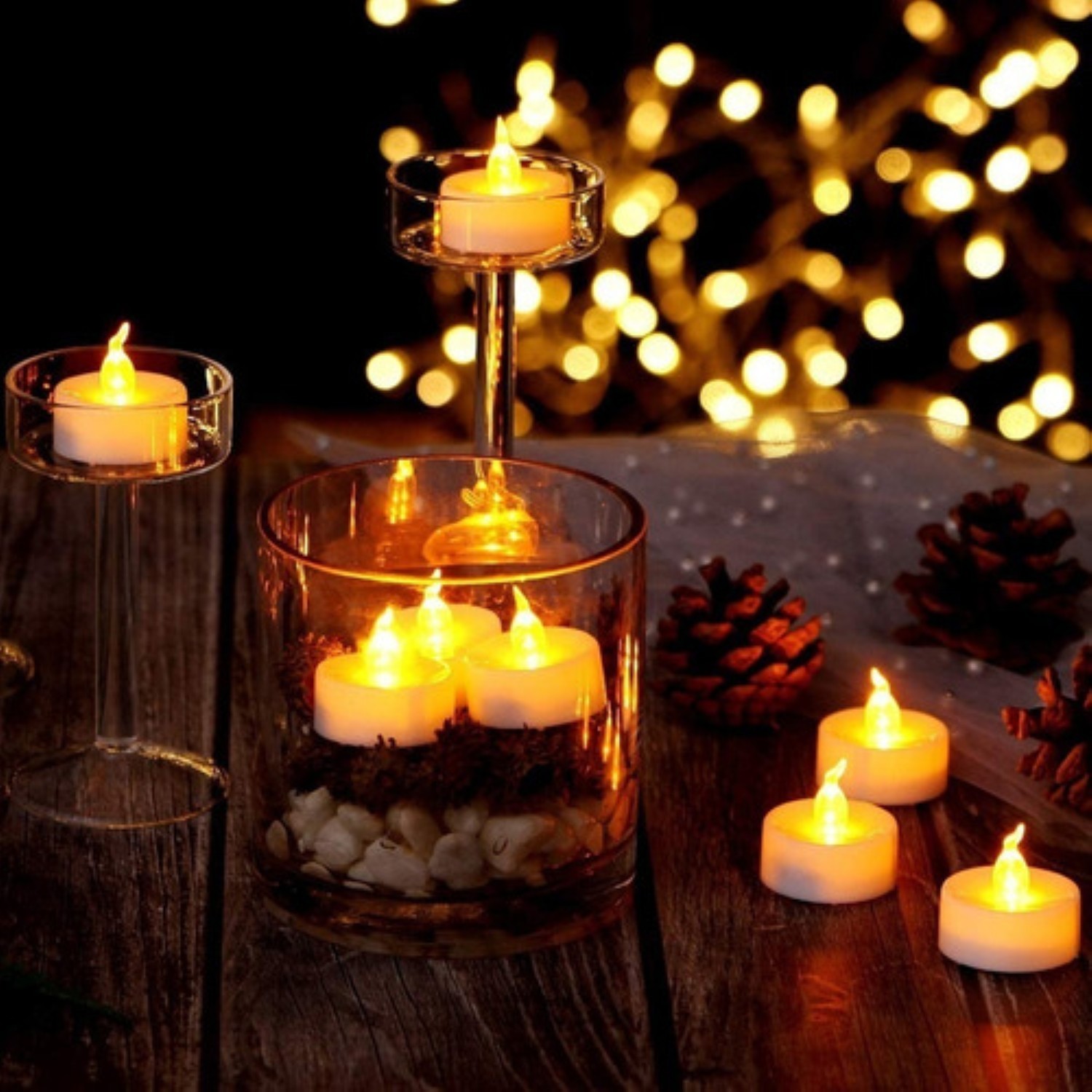 24 Velas Ligeras El&eacute;ctricas De Led Con Efecto Llama Blancas image number null
