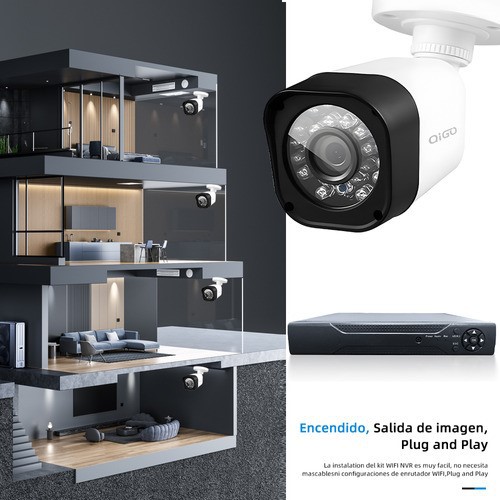 QIGO Kit C&aacute;mara de seguridad QG-77-K500G con resoluci&oacute;n de 4ch 2MP visi&oacute;n nocturna incluida Color blanca image number null
