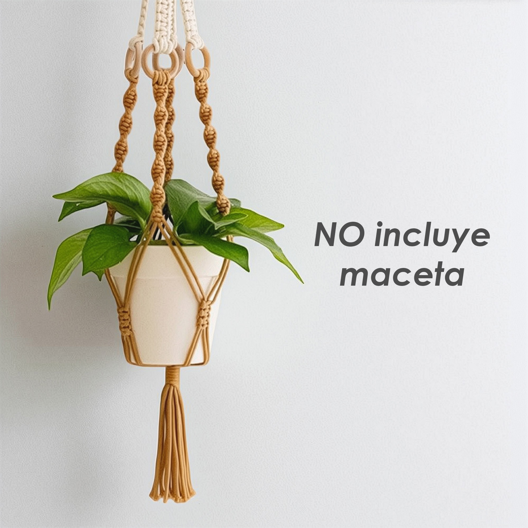 Ilios Innova | Colgante Decorativo Boho Caf&eacute; para Maceta, soporte tejido a mano, para plantas en interior o exterior. image number null