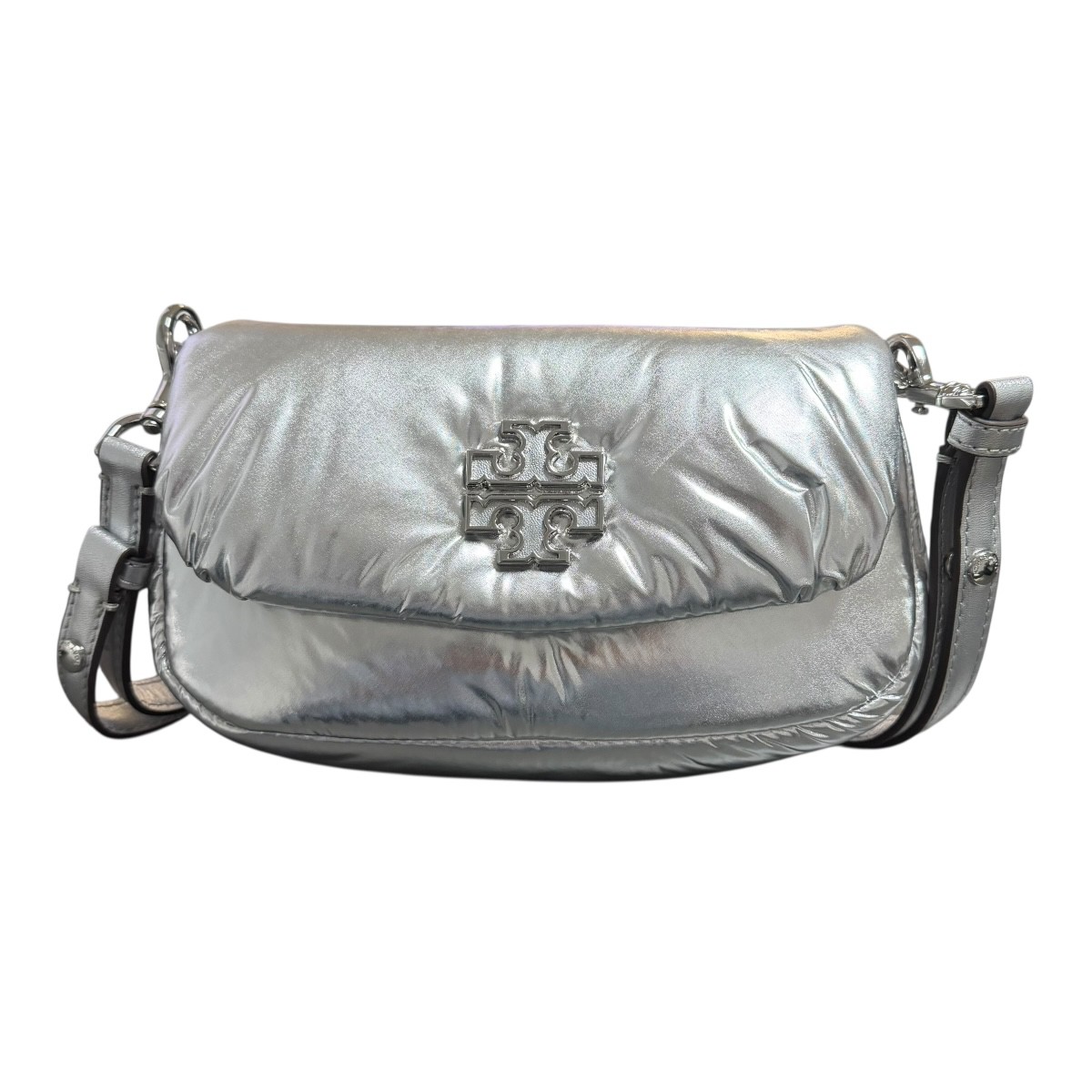 Bolsa crossbody Tory Burch britten met&aacute;lico plateado image number null