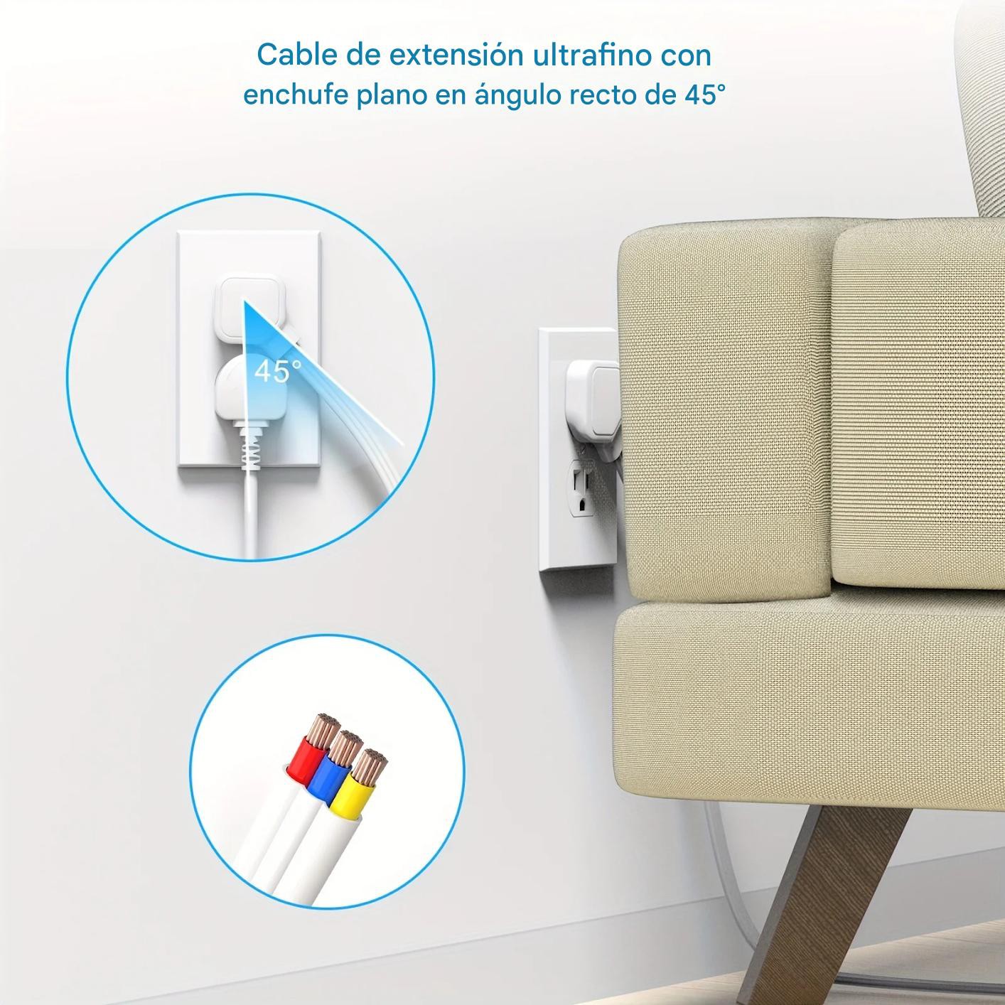 Multi contacto Protector blanco sobretensiones 6 salidas 4 USB adaptador hogar Oficina port&aacute;til image number null