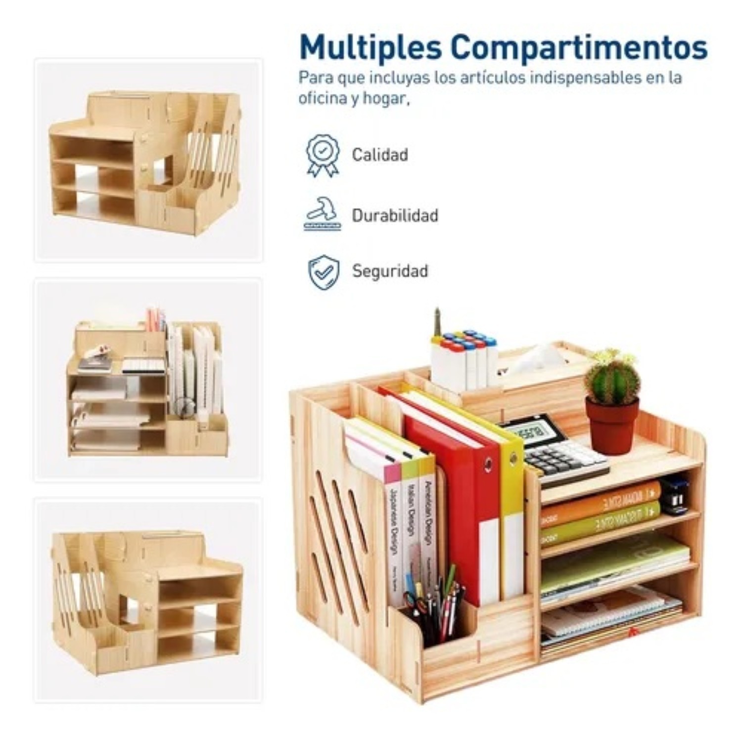Organizador De Escritorio Para Oficina Hogar Armable Madera Claro image number null