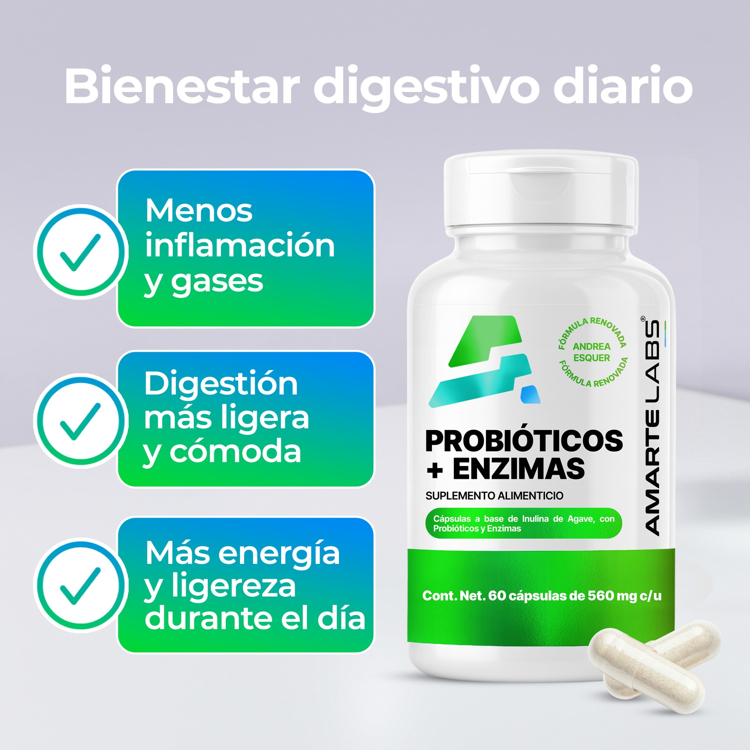 Amarte Labs Probi&oacute;ticos Enzimas Digestivas Salud Intestinal image number null